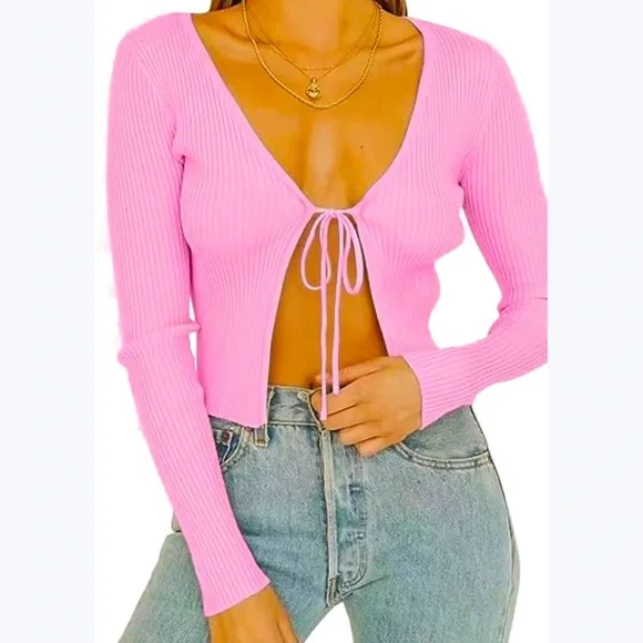 Vero Moda Pink Ribbed Cardigan - Picture 1 of 7